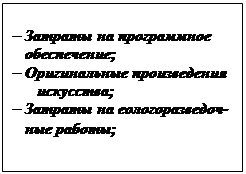 Подпись: – Затраты на программное обеспечение; – Оригинальные произведения искусства; – Затраты на еологоразведоч-ные работы; 